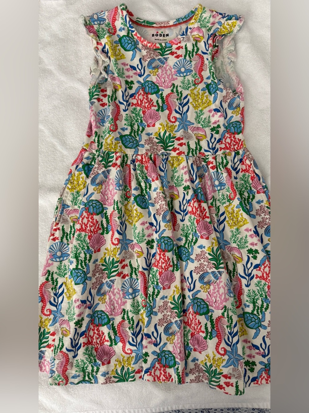 Boden Multicolor Sea Life Print Dress - Pink, Blue, Green, Yellow, Red (9-10)